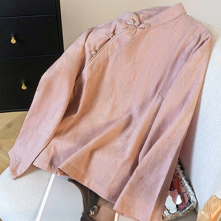 Buddha Stones Commute Jacquard Chinese Frog-Button Mandarin Collar Long Sleeve Women's Cotton Shirt - image 22