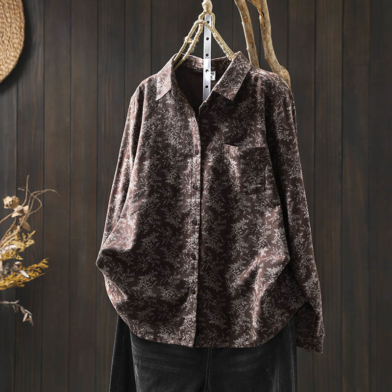 Buddha Stones Fall Floral Print Design Buttons Women's Cotton Long Sleeve Shirt - Sienna - US6，UK/AU10，EU38 (L) - image 10