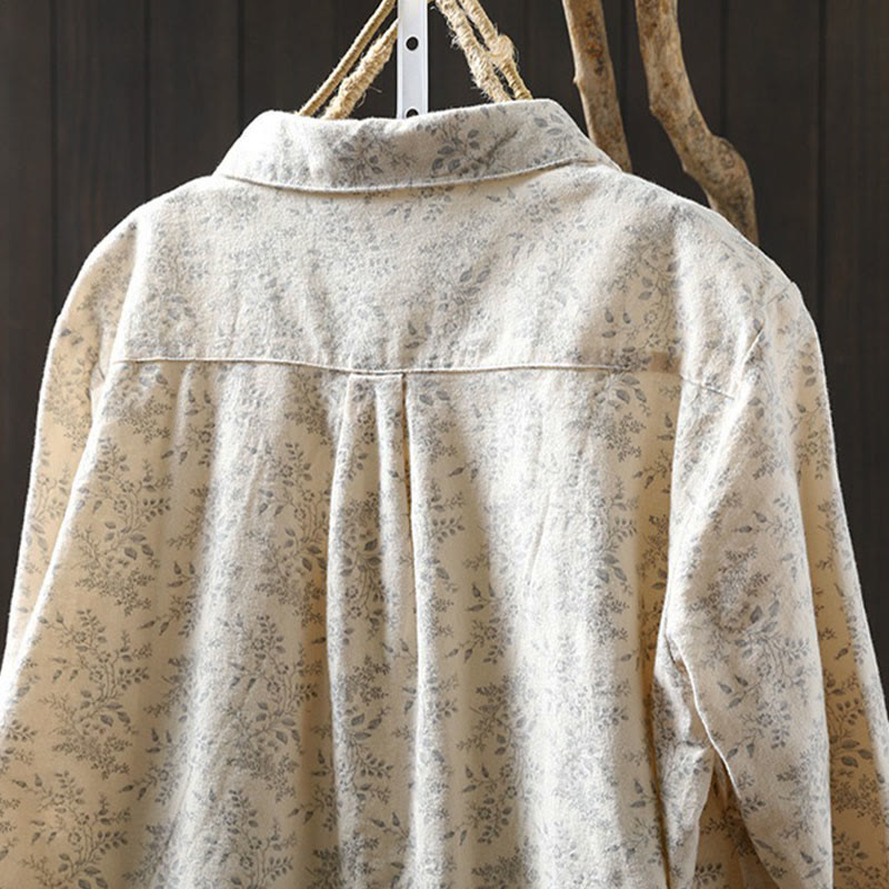 Buddha Stones Fall Floral Print Design Buttons Women's Cotton Long Sleeve Shirt - image 4