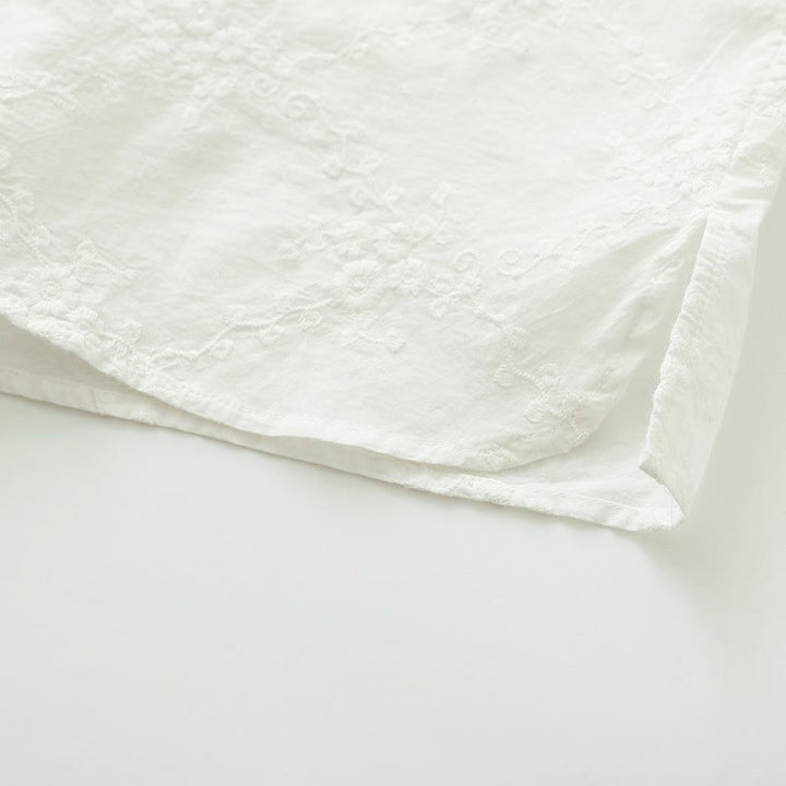 Buddha Stones Fall Ruffled Collar Embroidered Relief Flower Buttons Women's Cotton Long Sleeve Shirt - image 11