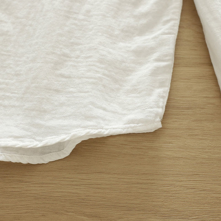 Buddha Stones Fall White Geometric Embroidery Buttons Women's Cotton Long Sleeve Shirt - image 12