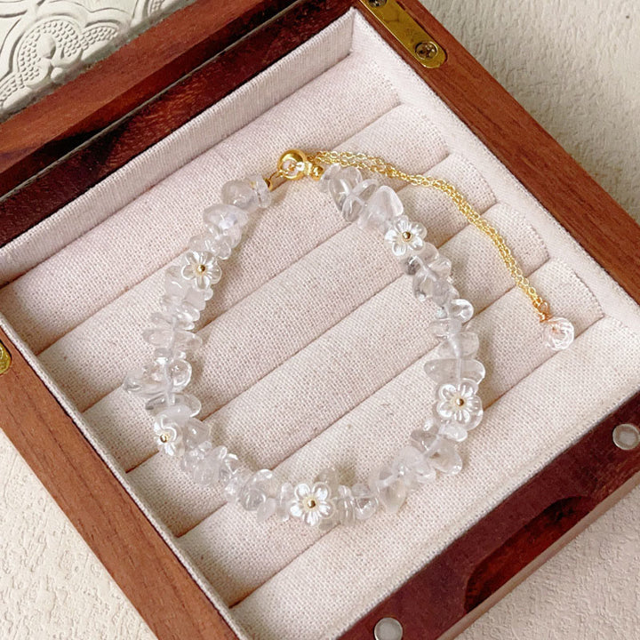 Buddha Stones Irregular Crystal Flower Design Amethyst White Crystal Balance Bracelet - White Crystal(Wrist Circumference: 15-19cm) - image 3