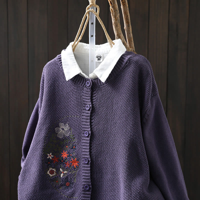 Buddha Stones Floral Embroidery Buttons Cotton Women's Long Sleeve Knitted Cardigan Sweater - image 7
