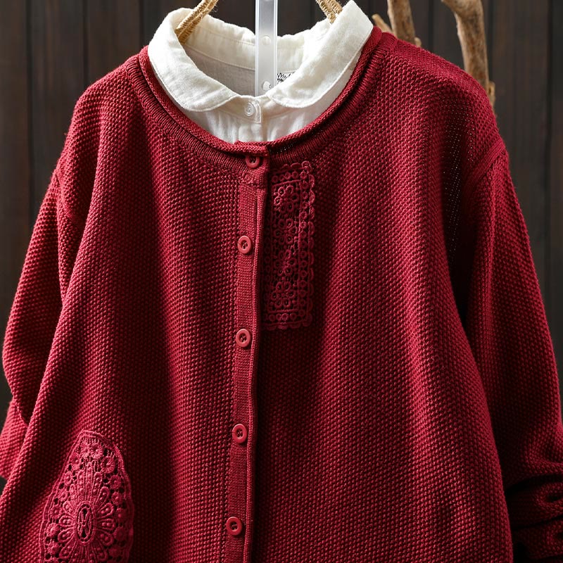 Buddha Stones Fall Floral Buttons Cotton Women's Long Sleeve Knitted Cardigan Sweater - image 17