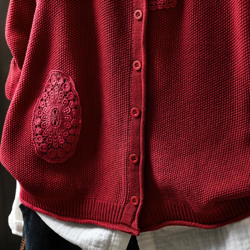 Buddha Stones Fall Floral Buttons Cotton Women's Long Sleeve Knitted Cardigan Sweater - image 18