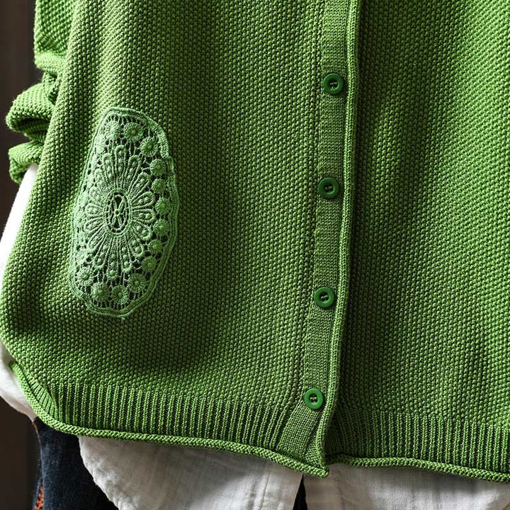 Buddha Stones Fall Floral Buttons Cotton Women's Long Sleeve Knitted Cardigan Sweater - image 24
