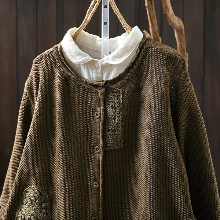 Buddha Stones Fall Floral Buttons Cotton Women's Long Sleeve Knitted Cardigan Sweater - image 6