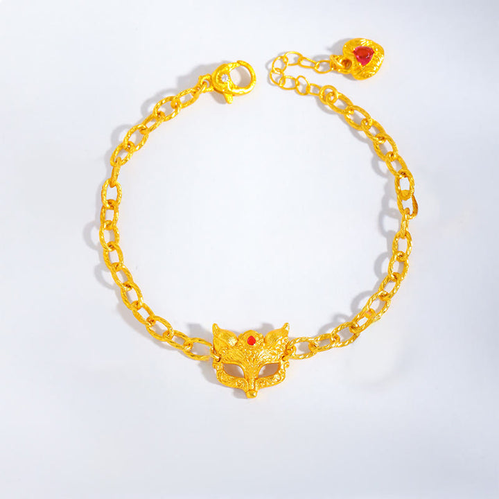 Buddha Stones Fox Design Heart Charm Copper Wealth Chain Bracelet - image 1