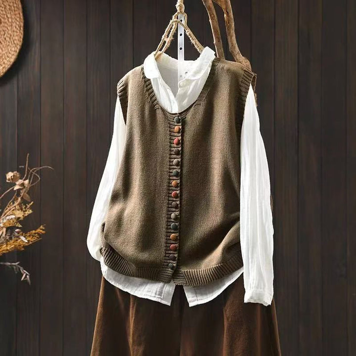 Buddha Stones Colorful Buttons Women's Sleeveless Knitted Vest Waistcoat - Sienna - US4-6，UK/AU8-10，EU36-38 (F) - image 2