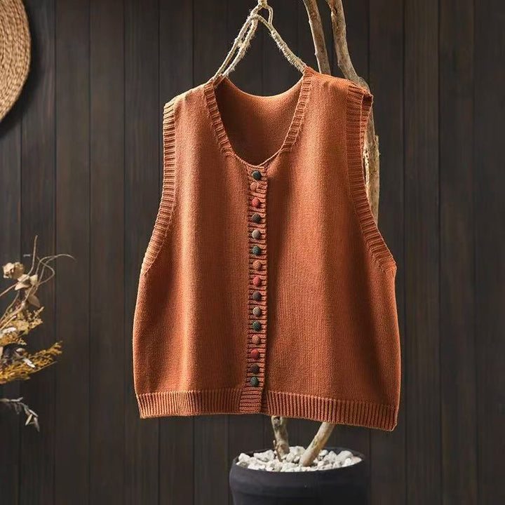 Buddha Stones Colorful Buttons Women's Sleeveless Knitted Vest Waistcoat - Coral - US4-6，UK/AU8-10，EU36-38 (F) - image 6