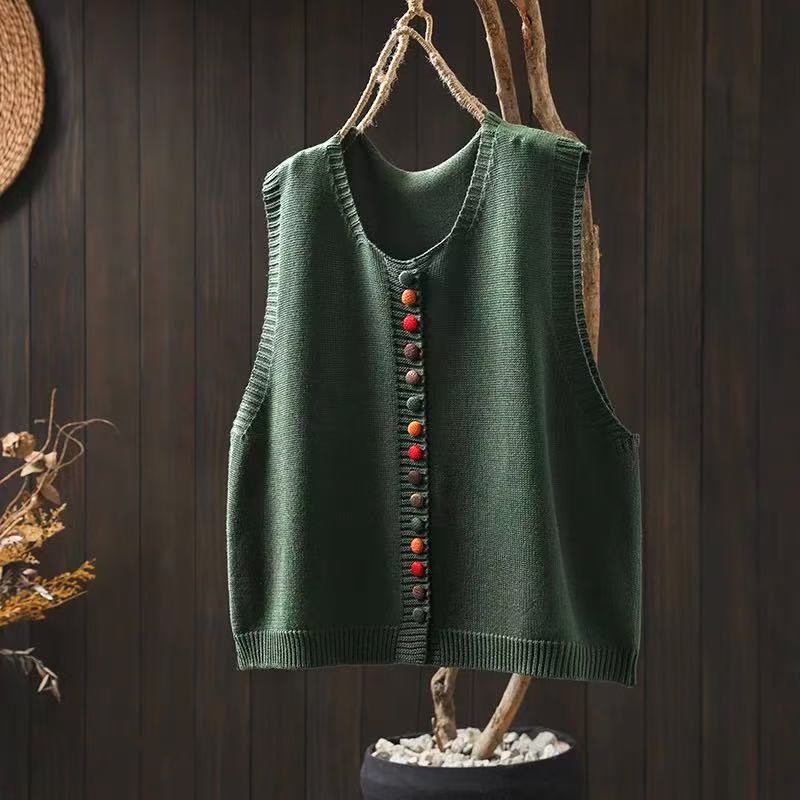 Buddha Stones Colorful Buttons Women's Sleeveless Knitted Vest Waistcoat - Green - US4-6，UK/AU8-10，EU36-38 (F) - image 7
