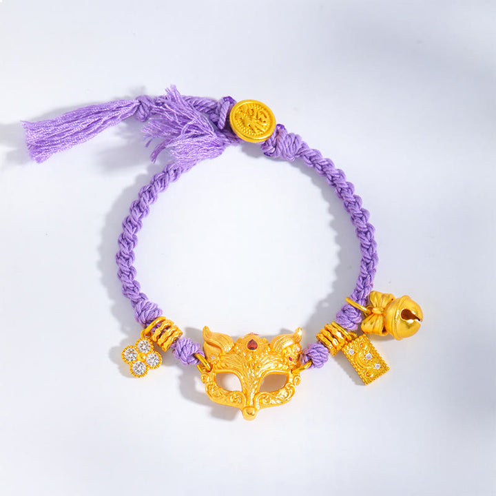 Buddha Stones Fox Bell Charm Fu Character Copper Woven Purple String Luck Bracelet - String(Wrist Circumference: 18-20cm) - image 1