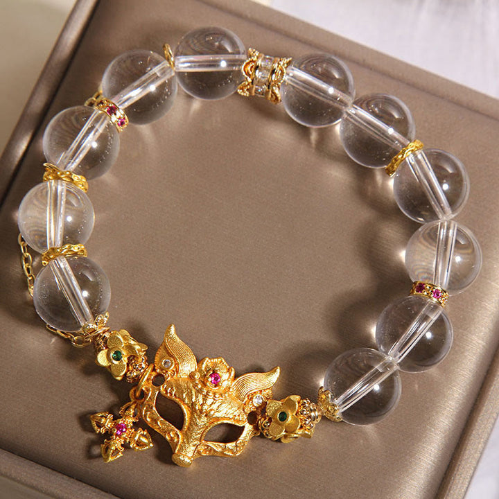 Buddha Stones Fox Cross Charm White Crystal Beaded Protection Bracelet - image 4