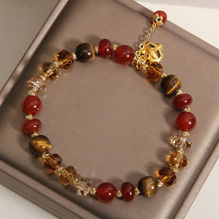 Buddha Stones Red Agate Tiger Eye Fox Charm Calm Beaded Bracelet - image 10