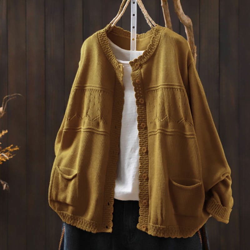 Buddha Stones Fall Lace Buttons Cotton Women's Long Sleeve Knitted Cardigan Sweater With Pockets - Goldenrod - US4-6，UK/AU8-10，EU36-38 (F) - image 16