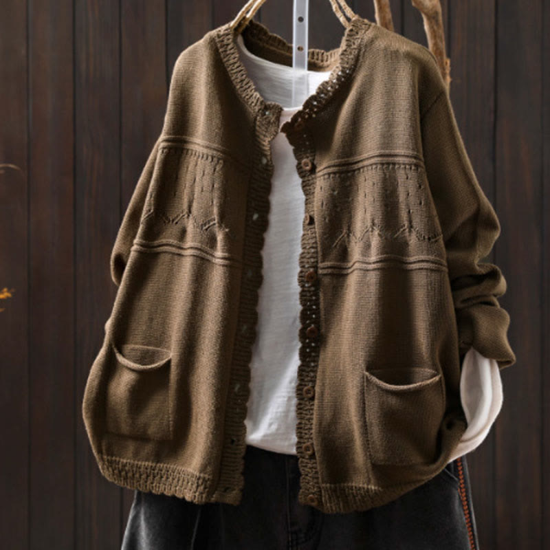 Buddha Stones Fall Lace Buttons Cotton Women's Long Sleeve Knitted Cardigan Sweater With Pockets - Tan - US4-6，UK/AU8-10，EU36-38 (F) - image 21