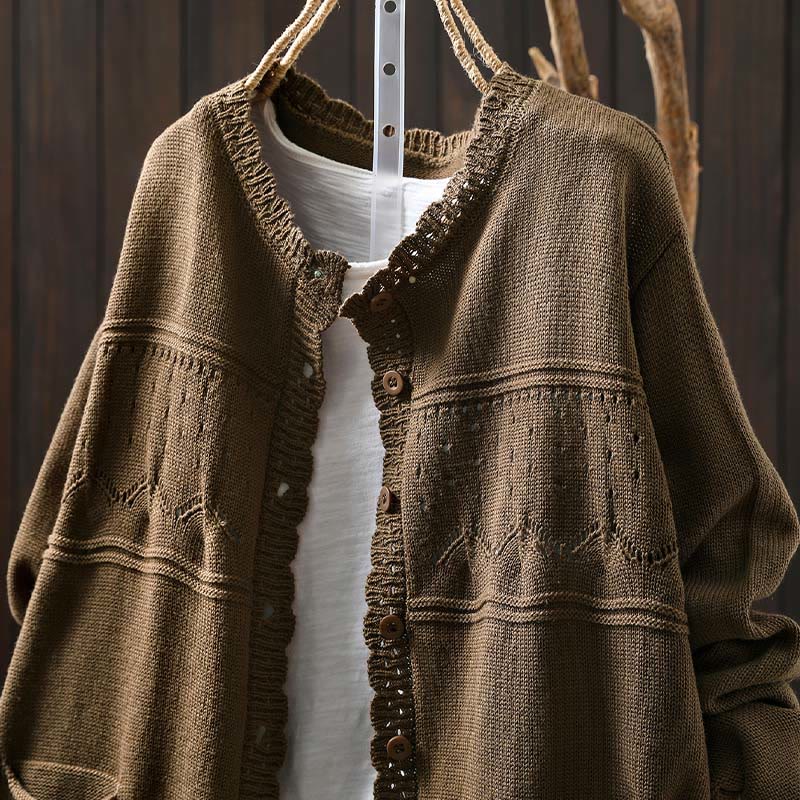Buddha Stones Fall Lace Buttons Cotton Women's Long Sleeve Knitted Cardigan Sweater With Pockets - image 22