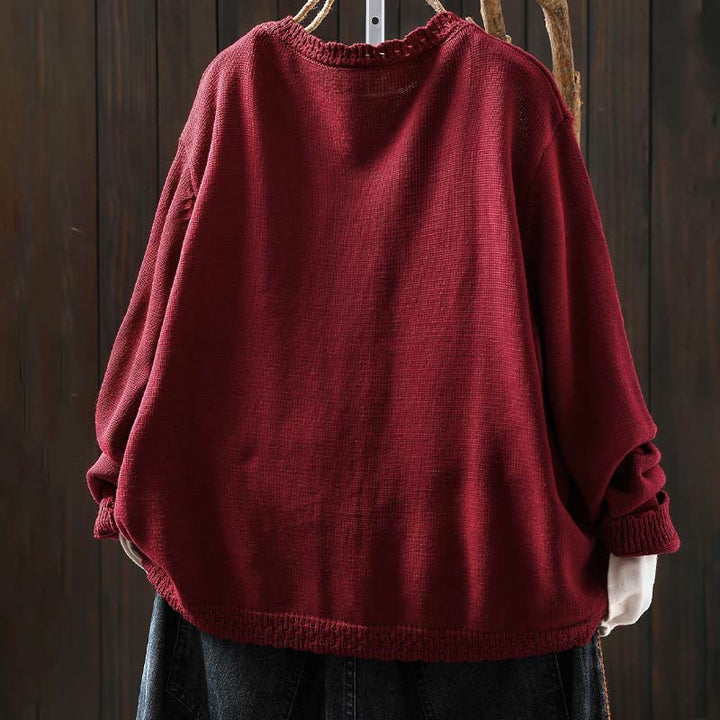 Buddha Stones Fall Lace Buttons Cotton Women's Long Sleeve Knitted Cardigan Sweater With Pockets - image 2