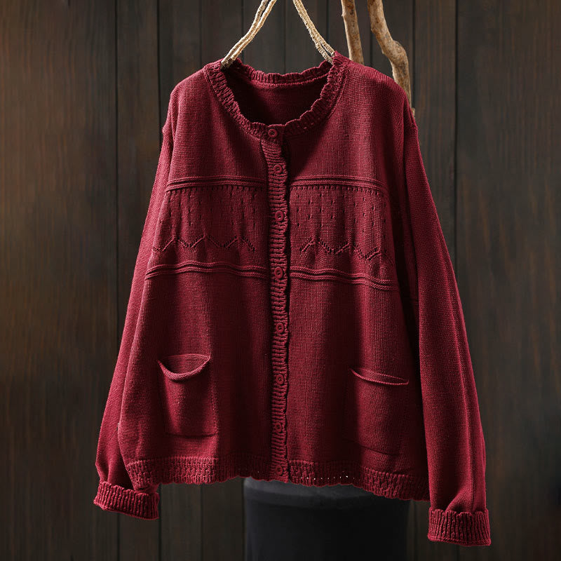 Buddha Stones Fall Lace Buttons Cotton Women's Long Sleeve Knitted Cardigan Sweater With Pockets - image 1