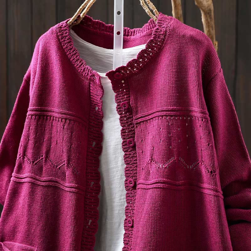 Buddha Stones Fall Lace Buttons Cotton Women's Long Sleeve Knitted Cardigan Sweater With Pockets - image 19