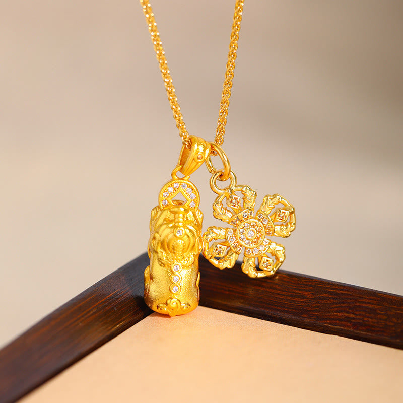 Buddha Stones 24k Gold Plated Brass Pixiu Cross Dorje Vajra Wealth Chain Pendant Necklace - image 3