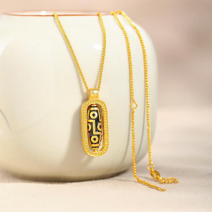 Buddha Stones Nine-eye Dzi Bead Auspicious Pattern Copper Balance Pendant Necklace - image 2