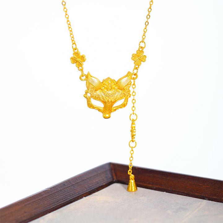 Buddha Stone Golden Fox Flower Design Tassel Copper Balance Pendant Necklace - image 4