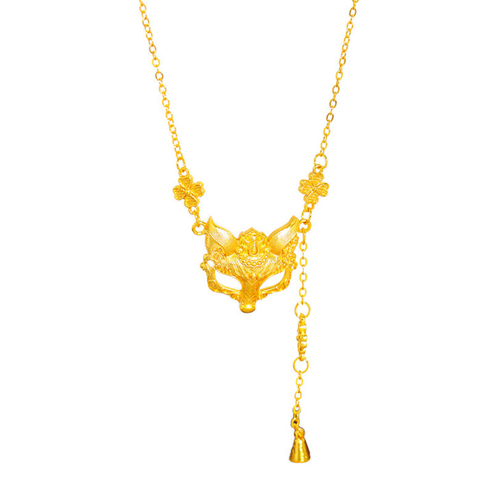 Buddha Stone Golden Fox Flower Design Tassel Copper Balance Pendant Necklace - image 5