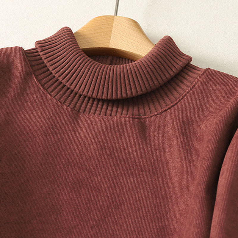 Buddha Stones Winter High Neck Warm Cotton Women's Long Sleeve Midi Dress With Pockets - image 8