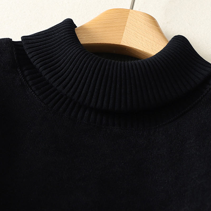 Buddha Stones Winter High Neck Warm Cotton Women's Long Sleeve Midi Dress With Pockets - image 22