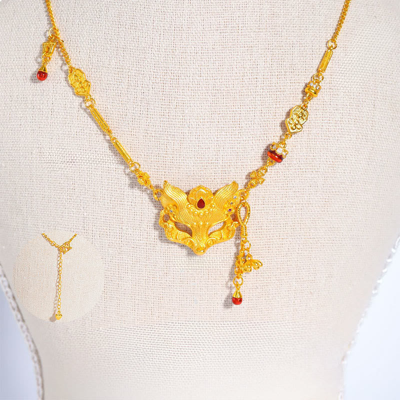 Buddha Stone Copper Fox Design Tassel Balance Pendant Necklace - image 1