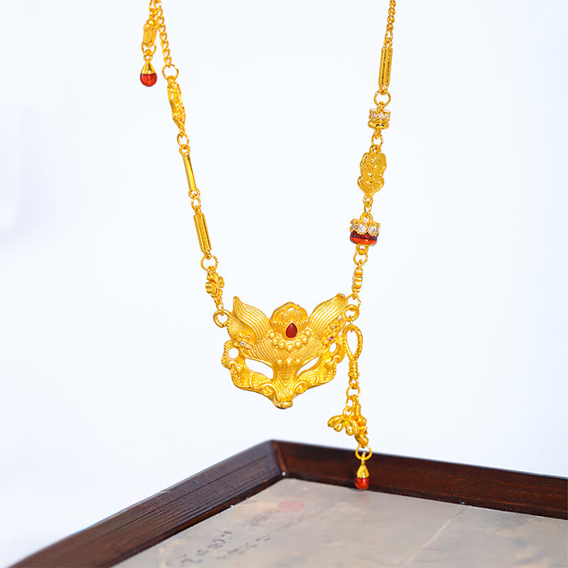 Buddha Stone Copper Fox Design Tassel Balance Pendant Necklace - image 2