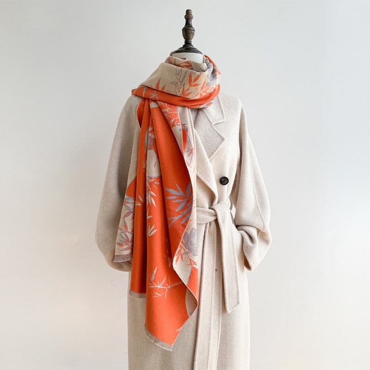 Buddha Stones Winter Fan Bamboo Peony Flowers Pattern Cozy Scarf Shawl - image 10