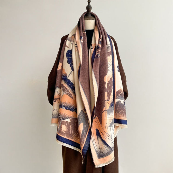 Buddha Stones Winter Mountain Lotus Flowers Leaves Pattern Soft Scarf Shawl - image 14