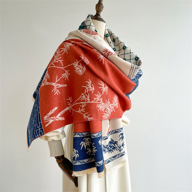 Buddha Stones Winter Bamboo Leaf Little Bird Pattern Cozy Scarf Shawl - image 2