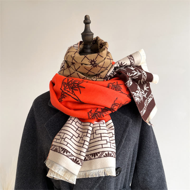 Buddha Stones Winter Bamboo Leaf Little Bird Pattern Cozy Scarf Shawl - image 14
