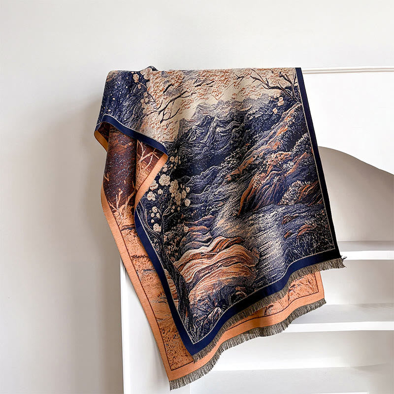 Buddha Stones Winter Gradient Color Warm Hills Trees Pattern Cozy Scarf Shawl - image 1