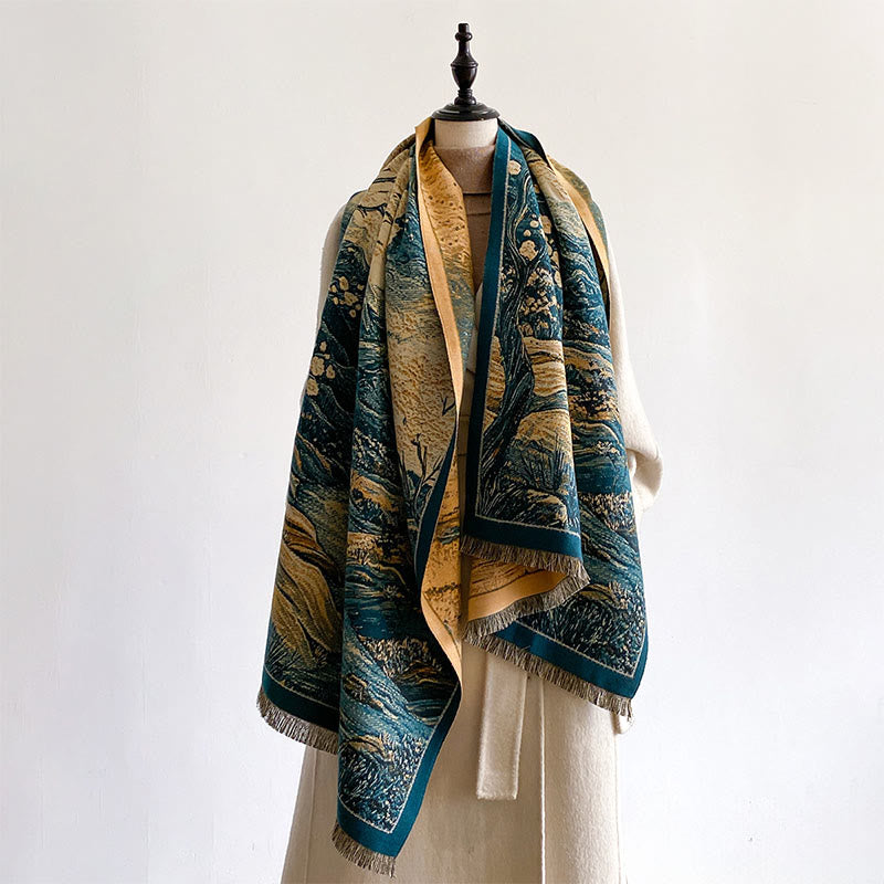 Buddha Stones Winter Gradient Color Warm Hills Trees Pattern Cozy Scarf Shawl - image 3