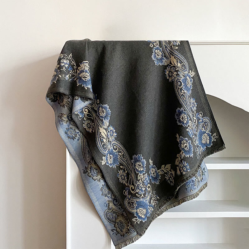 Buddha Stones Fall Cashew Flower Vines Pattern Warm Cozy Scarf Shawl - SlateGray - 185*65cm - image 9