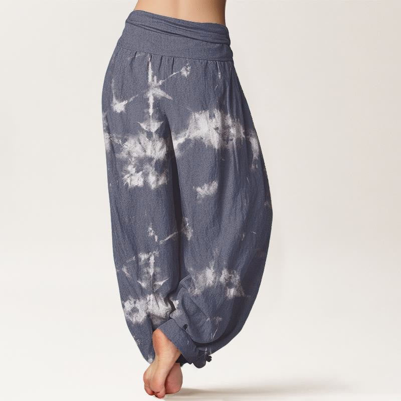 Buddha Stones Pure Cotton White Lines Spots Tie-Dye Pattern Women's Elastic Waist Harem Pants - image 7