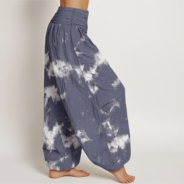 Buddha Stones Pure Cotton White Lines Spots Tie-Dye Pattern Women's Elastic Waist Harem Pants - image 6