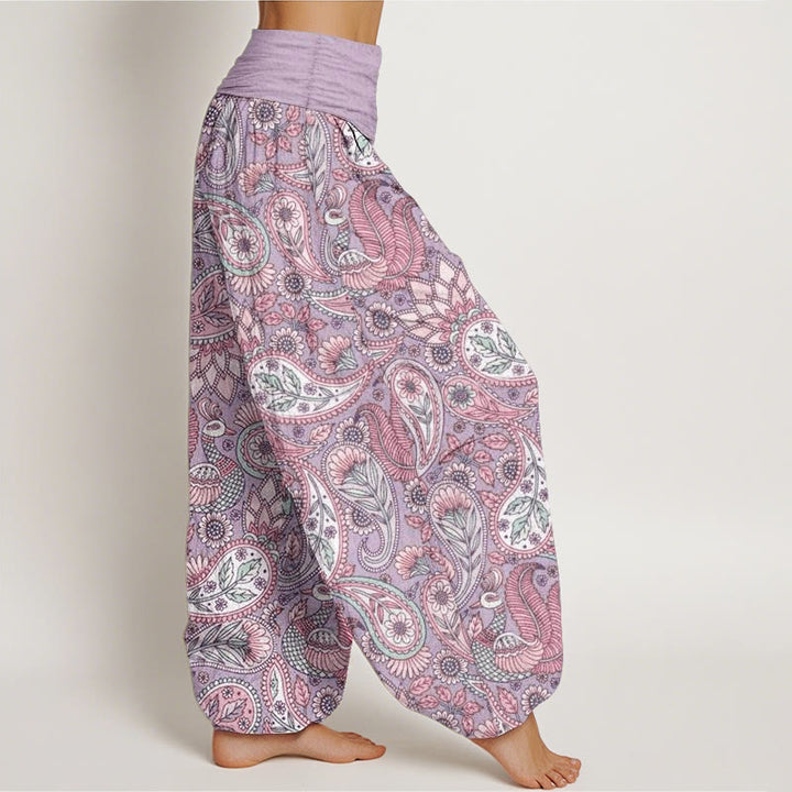 Buddha Stones Pure Cotton Cashew Flower Peacock Sunflower Design Women's Elastic Waist Harem Pants - image 2