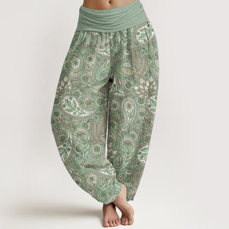 Buddha Stones Pure Cotton Cashew Flower Peacock Sunflower Design Women's Elastic Waist Harem Pants - MediumAquamarine - US22，UK/AU26，EU54 (6XL) - image 5