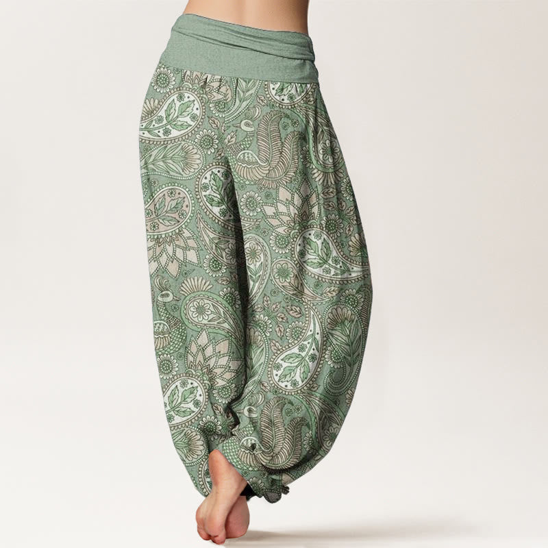 Buddha Stones Pure Cotton Cashew Flower Peacock Sunflower Design Women's Elastic Waist Harem Pants - image 6