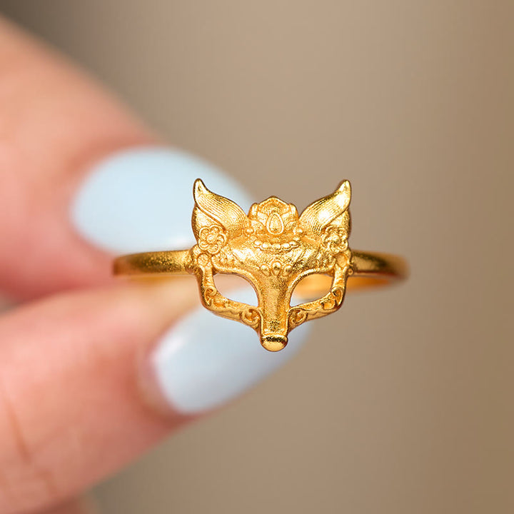 Buddha Stones Fox Mask 24k Gold Plated Brass Ring - image 3