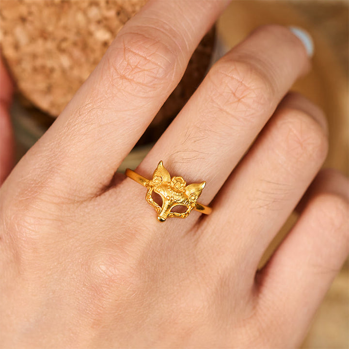 Buddha Stones Fox Mask 24k Gold Plated Brass Ring - image 4