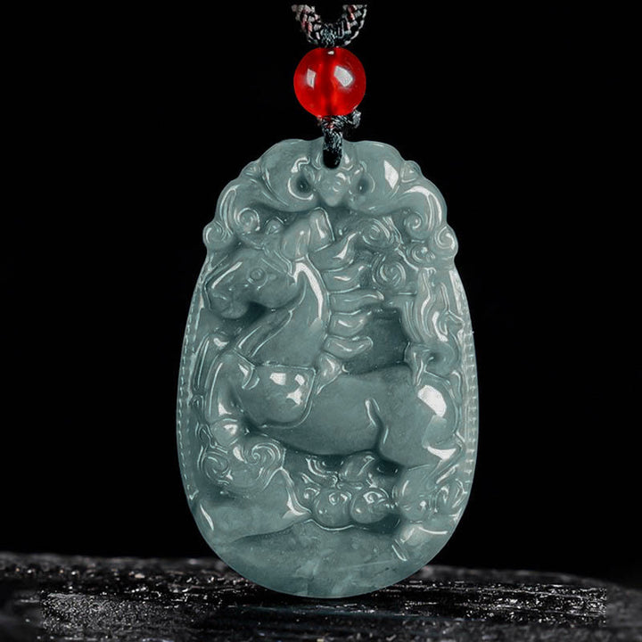 Buddha Stones Chinese Zodiac Jade Year of the Horse Luck Rope Necklace Pendant - Horse - image 0