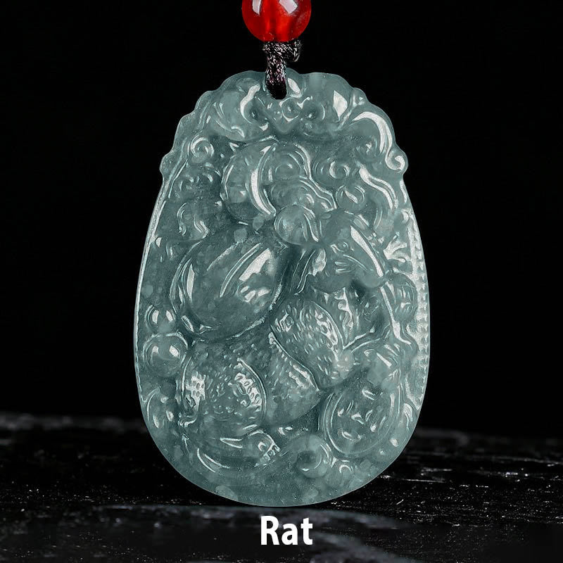 Buddha Stones Chinese Zodiac Jade Year of the Horse Luck Rope Necklace Pendant - Rat - image 6