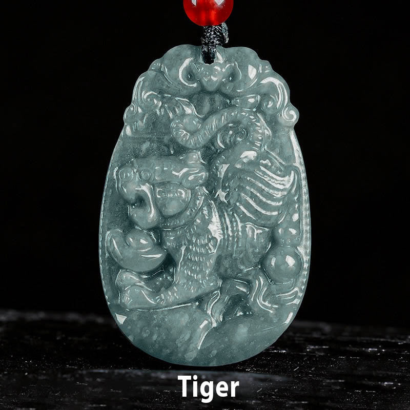Buddha Stones Chinese Zodiac Jade Year of the Horse Luck Rope Necklace Pendant - Tiger - image 12