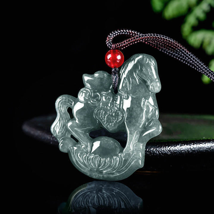 Buddha Stones Year of the Horse Jade Ingot Luck Prosperity Rope Necklace Pendant - image 2